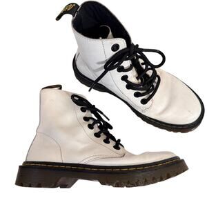 Dr Marten White Leather Lace Up Ankle Boots Womens 7 High Top Lug Fall Goth
